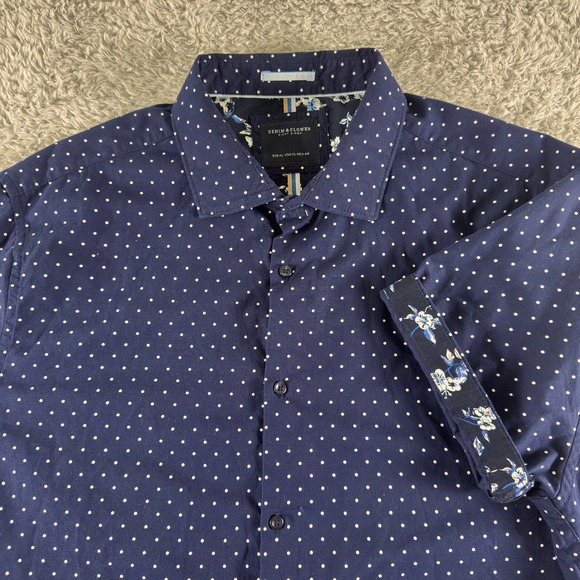 Denim & Flower Ricky Singh Other - Denim & Flower Ricky Singh Mens XL Navy Blue Polka Dot Short Sleeve Button Down
